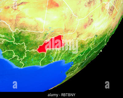 Le Burkina Faso sur la planète Terre avec des frontières du pays et très détaillée de la surface de la planète. 3D illustration. Éléments de cette image fournie par la NASA. Banque D'Images