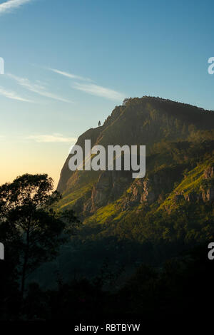 Peu d'Adams Peak, Ella, Sri Lanka lite jusqu'à la lumière d'or pendant le lever du soleil. Banque D'Images