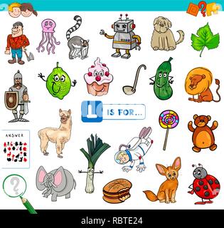 Cartoon Illustration de trouver Photo commençant par la lettre L pour les enfants Cahier de jeux éducatif Illustration de Vecteur