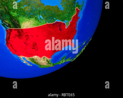 USA sur la planète Terre avec des frontières du pays et très détaillée de la surface de la planète. 3D illustration. Éléments de cette image fournie par la NASA. Banque D'Images