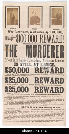 -En travers pour la capture de John Wilkes Booth, John Surratt, et David Herold- Banque D'Images