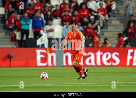 Abu Dhabi, EAU. Jan 12, 2019. 11 janvier 2019, Mohammed bin Zayed Stadium, Abu Dhabi, Émirats arabes unis ; déroulées d football, Philippines et Chine ; Hao Villa 16 de Chine : Action Crédit Plus Sport Images/Alamy Live News Banque D'Images