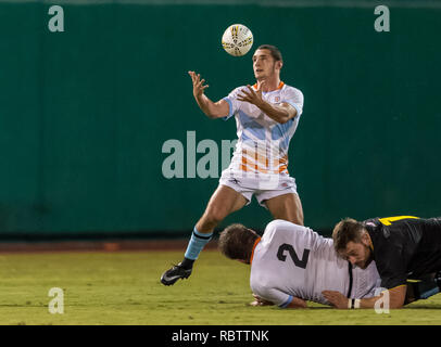 Houston, Texas, USA. Jan 11, 2019. Austin Elite scrumhalf Mickael Romera (9) au cours de l'exposition game du Houston SaberCats vs Austin élite lors de Constellation Field, Sugar Land, Texas Les SaberCats entraîner l'élite 5-0 à la moitié. © Maria Lysaker - Cal Sport Médias Crédit : Cal Sport Media/Alamy Live News Banque D'Images