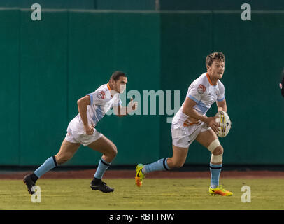 Houston, Texas, USA. Jan 11, 2019. Tim Guillimin flyhalf Elite Austin (10) au cours de l'exposition game du Houston SaberCats vs Austin élite lors de Constellation Field, Sugar Land, Texas Les SaberCats entraîner l'élite 5-0 à la moitié. © Maria Lysaker - Cal Sport Médias Crédit : Cal Sport Media/Alamy Live News Banque D'Images