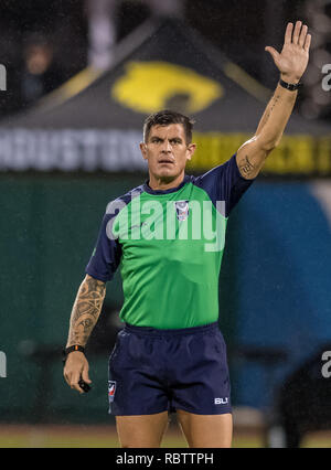 Houston, Texas, USA. Jan 11, 2019. Scott Greene fonctionnaire au cours de l'exposition game du Houston SaberCats vs Austin élite lors de Constellation Field, Sugar Land, Texas Les SaberCats entraîner l'élite 5-0 à la moitié. © Maria Lysaker - Cal Sport Médias Crédit : Cal Sport Media/Alamy Live News Banque D'Images