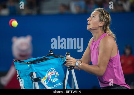 Melbourne, Australie. Jan 12, 2019. Victoria Azarenka du Bélarus participe à une activité "Kids Day" à l'avance Open d'Australie 2019 à Melbourne, Australie, le 12 janvier 2019. Credit : Lui Siu Wai/Xinhua/Alamy Live News Banque D'Images