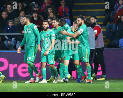 Londres, Royaume-Uni. Jan 12, 2019. Watford's Tom Cleverley célèbre marquant son deuxième but de côtés pendant l'English Premier League entre Crystal Palace et Watford à Selhurst Park Stadium, Londres, Angleterre le 12 janvier 2019. Action Crédit : Foto Sport/Alamy Live News Banque D'Images