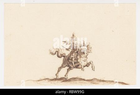 380397 Artiste : attribuée à Hans Caspar N ?scheler, Swiss, Zurich 1615 ?1652 Zurich, Artiste : Après Jacques Callot, Français, Nancy 1592 ?1635 Nancy, un cavalier, 1615 ?52, plume et encre brune, feuille : 2 5/8 x 4 1/4 in. (6,7 x 10,8 cm). Banque D'Images