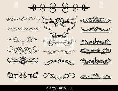 Vintage et ornements floraux jeu classique des éléments pour concevoir des invitations et cartes de vœux de mariage Banque D'Images