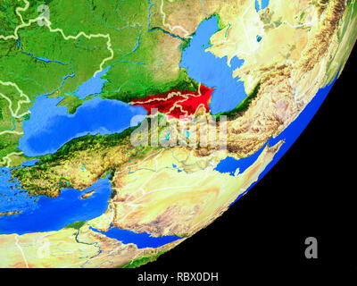 La région du Caucase, sur la planète Terre avec des frontières du pays et très détaillée de la surface de la planète. 3D illustration. Éléments de cette image fournie par la NASA. Banque D'Images