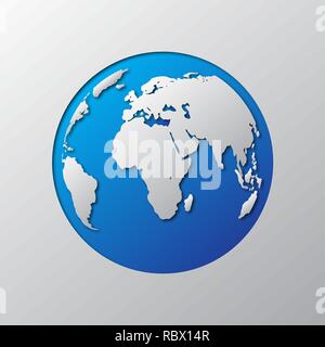 L'art du papier du globe bleu terre isolée. Vector illustration. L'icône Globe Terre est découpé dans du papier. Illustration de Vecteur