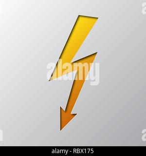 L'art du papier de l'éclair jaune isolé. Vector illustration. La foudre est coupé à partir de papier. Illustration de Vecteur