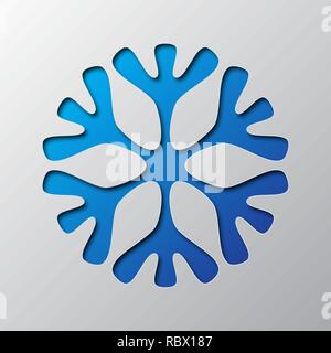 L'art du papier de l'blue snowflake isolés. Vector illustration. Icône flocon est découpé dans du papier. Illustration de Vecteur