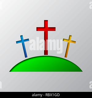 L'art du papier du symbole du Calvaire, isolé. Vector illustration. Symbole chrétien Calvaire est découpé dans du papier. Illustration de Vecteur