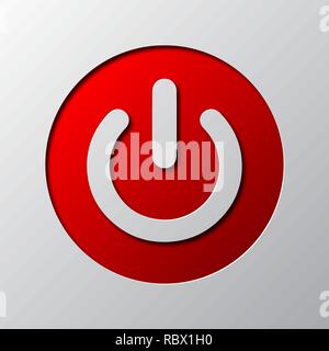 Art de papier bouton d'alimentation rouge isolé. Vector illustration. L'icône du bouton d'alimentation est coupée à partir de papier. Illustration de Vecteur