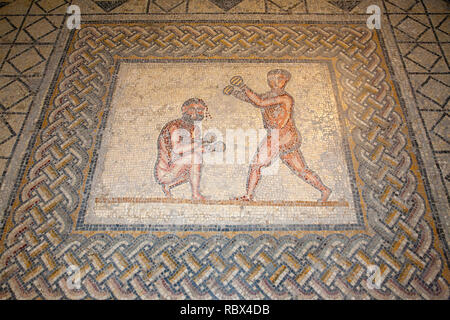 Mosaïque de boxeurs, Musée national du Bardo, Tunis, Tunisie, Afrique Banque D'Images