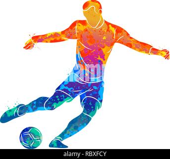 Le joueur de soccer professionnel abstrait tir rapide une boule de splash d'aquarelles Illustration de Vecteur