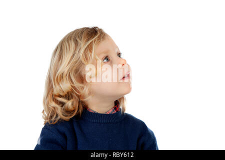 Beau petit enfant jusqu'à la isolé sur fond blanc Banque D'Images