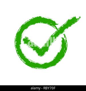 Dessin vert de la coche. Vector illustration. Hand drawn symbole Ok, isolé. Illustration de Vecteur