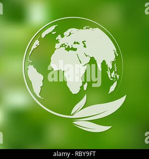 Carte verte avec planet et de feuilles. Vector illustration. Concept de l'écologie, l'arrière-plan Illustration de Vecteur