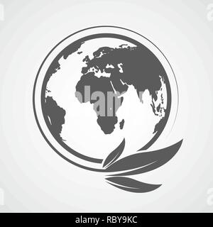 Icône Globe avec des feuilles sur fond clair. Vector illustration. Ecology concept Illustration de Vecteur