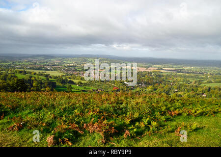 Vue sur le Worcestershire villes et campagne depuis les collines de Malvern, worcestershire, Royaume-Uni Banque D'Images