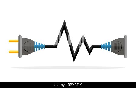 Sur le fil et le socket icône. Vector illustration. Branchez le cordon secteur et, sous la forme d'arythmie cardiaque. Illustration de Vecteur