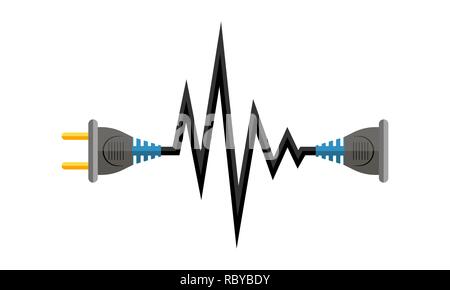 Sur le fil et le socket icône. Vector illustration. Branchez le cordon secteur et, sous la forme d'arythmie cardiaque. Illustration de Vecteur