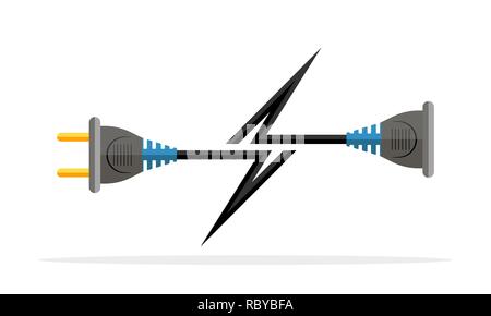 Sur le fil et le socket icône. Vector illustration. Branchez le cordon secteur et, dans la forme d'un éclair. Illustration de Vecteur