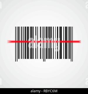 L'icône du lecteur de codes-barres. Vector illustration. Code-barres noir avec lumière laser rouge. Illustration de Vecteur