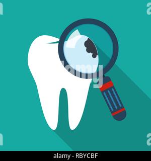 Dent fissurée avec l'icône loupe. Vector Illustration. La pourriture et détruire les caries dentaires ou dents Illustration de Vecteur