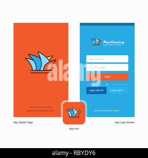 Écran de démarrage et Sydney société Login Page design avec logo modèle. Modèle d'affaires en ligne mobile Illustration de Vecteur