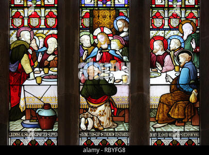 Vitrail représentant la Dernière Cène dans l'église de St, Maelog Llanfaelog, Anglesey Banque D'Images