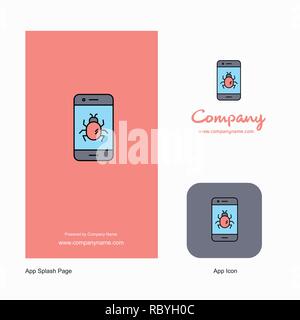 Bug sur un smartphone et icône de l'application du Logo de la société Splash Page Design. Éléments de conception d'applications d'affaires créatifs Illustration de Vecteur