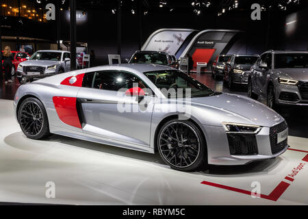 Bruxelles - 10/01/2018 : Audi R8 V10 voiture de sport en vedette à l'Autosalon Brussels Expo salon de l'automobile. Banque D'Images