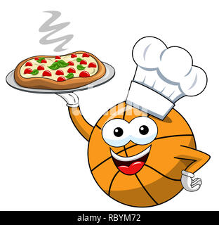 Ballon de basket-ball funny cartoon character cuisinier pizza dessert isolated on white Banque D'Images