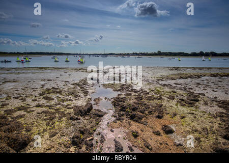 Bateaux à voile au large de près de Cobnor Chidham, Chichester Harbour, West Sussex, UK Banque D'Images