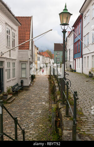 Markeveien auteur, une vieille rue du quartier Nordnes, Bergen, Hordaland, Norvège Banque D'Images