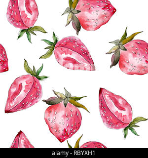 Les fraises. Feuille verte. Contexte aquarelle illustration set. Motif de fond transparent. Banque D'Images