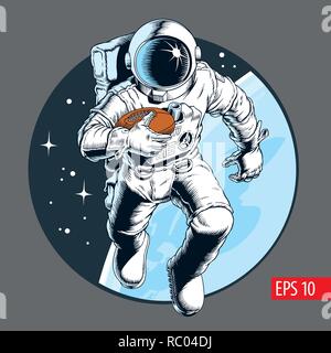 L'athlète de l'astronaute au football dans l'espace. Vector illustration. Illustration de Vecteur