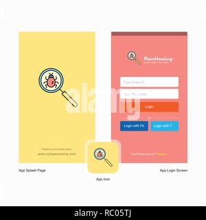 Recherche d'une société écran de démarrage et de bug Login Page design avec logo modèle. Modèle d'affaires en ligne mobile Illustration de Vecteur