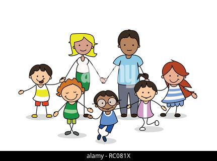 Illustration de la famille, parents et enfants style bande dessinée Banque D'Images