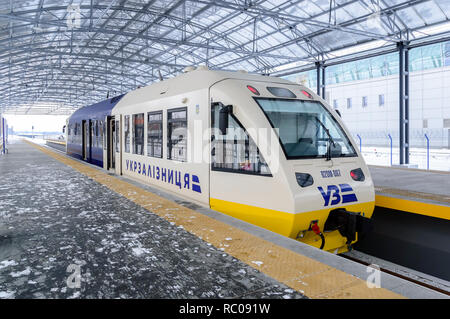 Kiev, Ukraine - JAN 2019 : Kyiv Boryspil Train Express. Tout nouveau train à grande vitesse entre l'AÉROPORT INTERNATIONAL BORYSPIL KBP et la Statio Banque D'Images