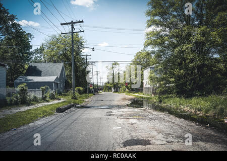 Detroit, Michigan, Mai, 2018 : Abandon et endommagé une maison unifamiliale près du centre-ville de Detroit. Photo prise aux USA. Banque D'Images