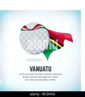 Drapeau Vanuatu. Modèle de vol ronde avec manteau couleur nationale. Peut être utilisé avec le logo ou mascotte. Utiliser pour le sport ou symbole politique. Le Jour du drapeau. Jour de l'indépendance. Fête nationale. Vector illustration. Illustration de Vecteur