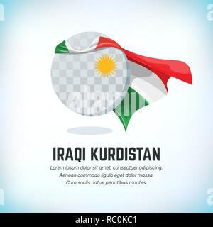 Drapeau du Kurdistan irakien. Modèle de vol ronde avec manteau couleur nationale. Peut être utilisé avec le logo ou mascotte. Utiliser pour le sport ou symbole politique. Le Jour du drapeau. Je Illustration de Vecteur