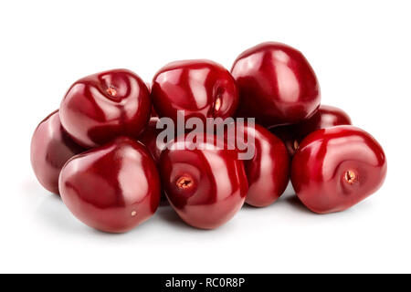 Sweet cerise rouge isolé sur fond blanc macro. Banque D'Images