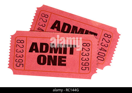 Admettre un rouge deux tickets de cinéma rétro isolated Banque D'Images