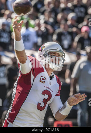 Oakland, Californie, USA. 19 Oct, 2014. Arizona Cardinals quart-arrière Carson Palmer (3) passe de touché est le dimanche, Octobre 19, 2014, dans la région de Oakland, Californie. Les Cardinaux défait les Raiders 24-13. Crédit : Al Golub/ZUMA/Alamy Fil Live News Banque D'Images