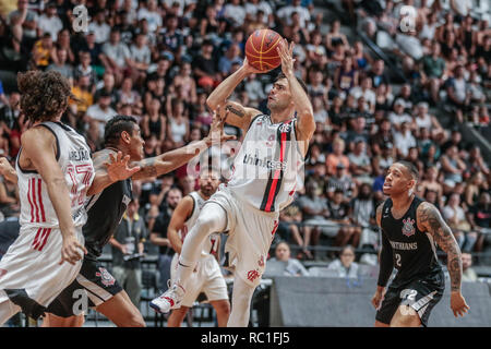 Sao Paulo, Brésil. 12 janvier 2019. Sao Paulo - SP - 12/01/2019 - BNB / FORT 2018/2019 - Corinthiens contre Flamengo. Joueur de Flamengo au cours de match contre Corinthiens dans le gymnase sio Walmir Marques. Photo : Marcello Zambrana / AGIF Banque D'Images